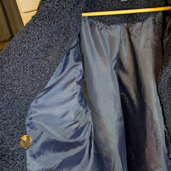 Roaman’s Plus Size Navy Sherpa Fleece Double-Breasted Coat | 1X - Picture 6 of 14